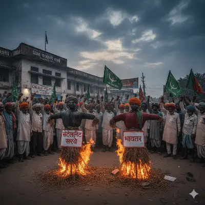 बागली में किसानों का 'प्रशासन मुर्दाबाद' प्रदर्शन: CM मोहन यादव के दौरे से पहले किसानों ने जलाई सर्वे और 'भावतर' की अर्थी