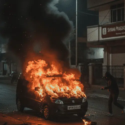 उज्जैन में आगज़नी का LIVE वीडियो: आधी रात घर के बाहर खड़ी कार राख,