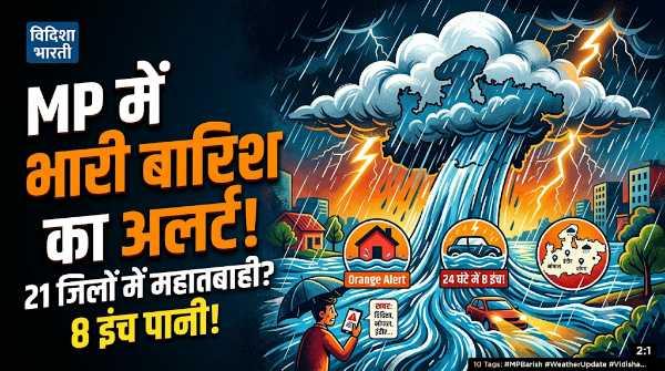 विदिशा समेत 21 जिलों में भारी बारिश का अलर्ट,24 घंटे में 8 इंच तक गिर सकता है पानी