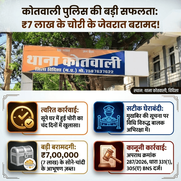 विदिशा में बड़ी कार्रवाई: कोतवाली पुलिस ने सुलझाई सूने मकान में